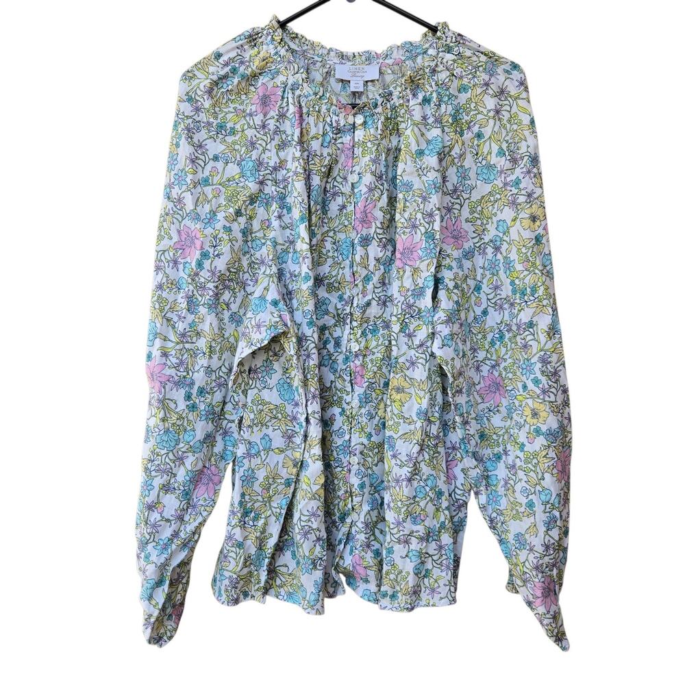 Charter Club Luxury 100% Linen Women's XXL Floral Button Blouse Shirt